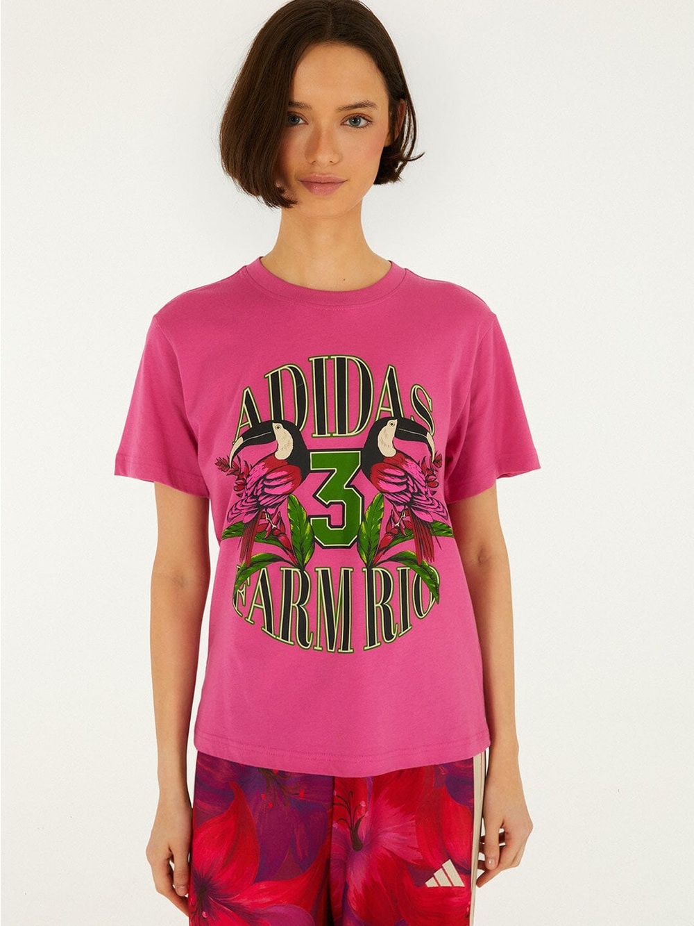 Farm Rio X Adidas Hot Pink Graphic Tee with Tropical Print